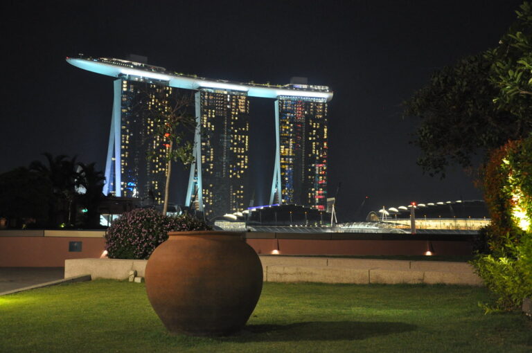 Marina Bay Sands hotel skyline view from Esplanade in Singapore